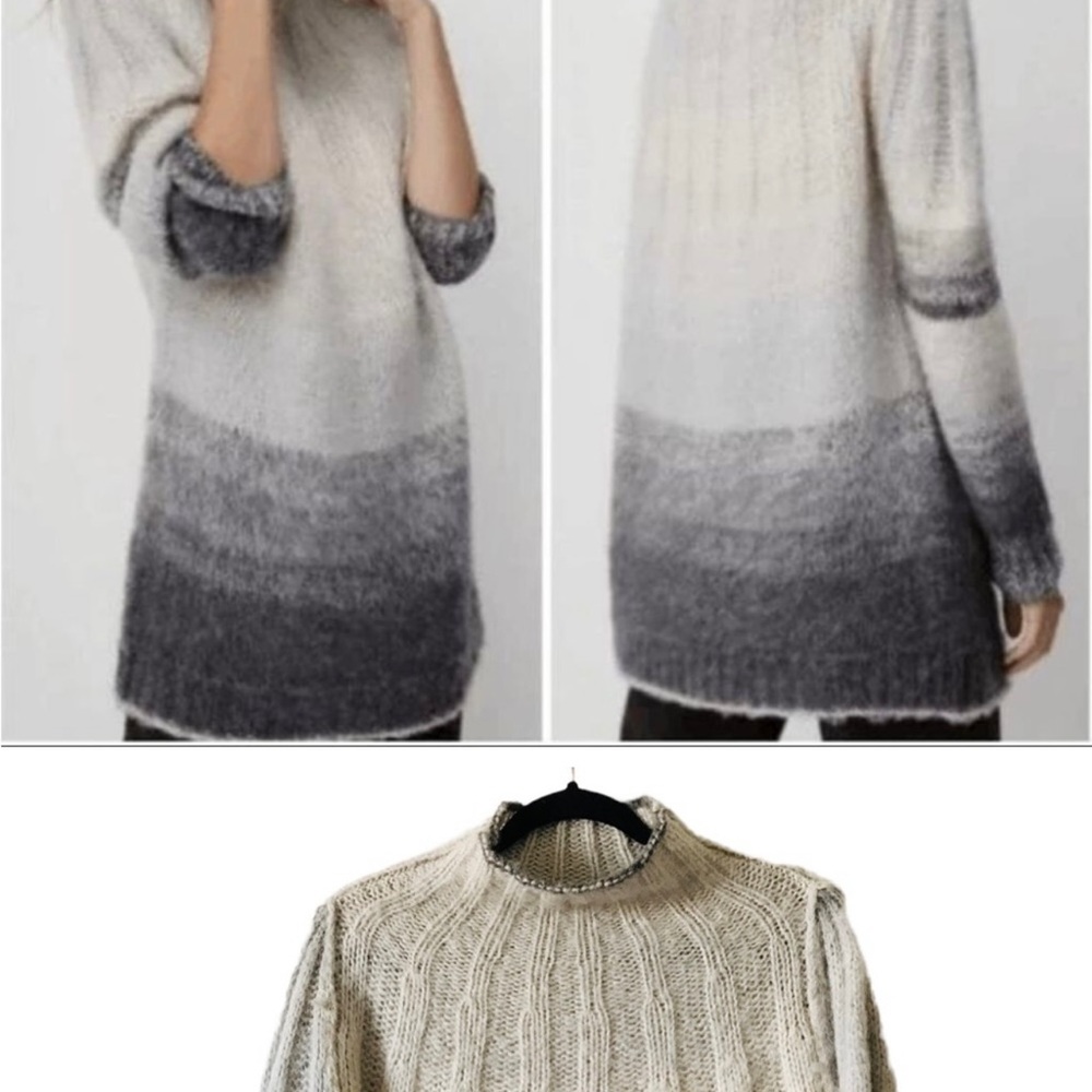 Anthropologie 🦙 Alpaca wool blend chunky tunic sweater neutral gray & beige  M